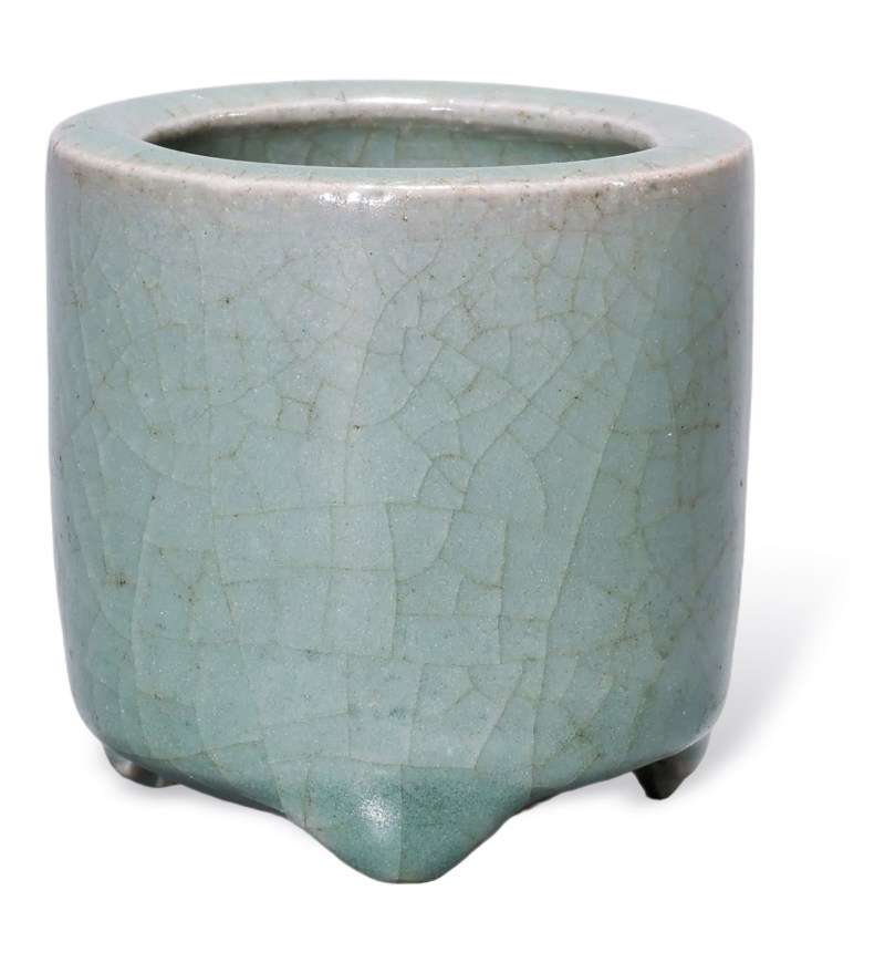 明代 龙泉粉青釉小琴炉 - 图1