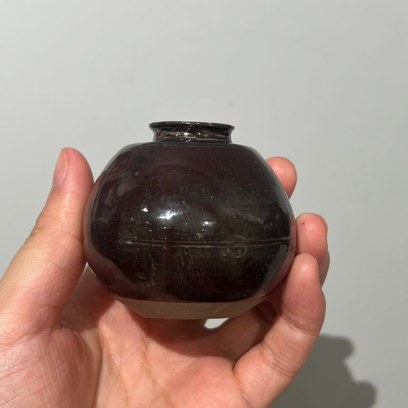 明代 洪塘窑薄胎酱黑釉茄子 - 图7