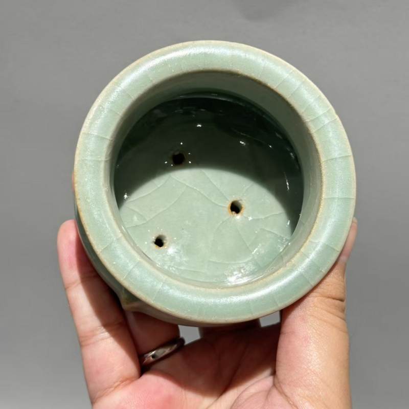 明代 龙泉窑粉青釉鬲式炉 - 图5