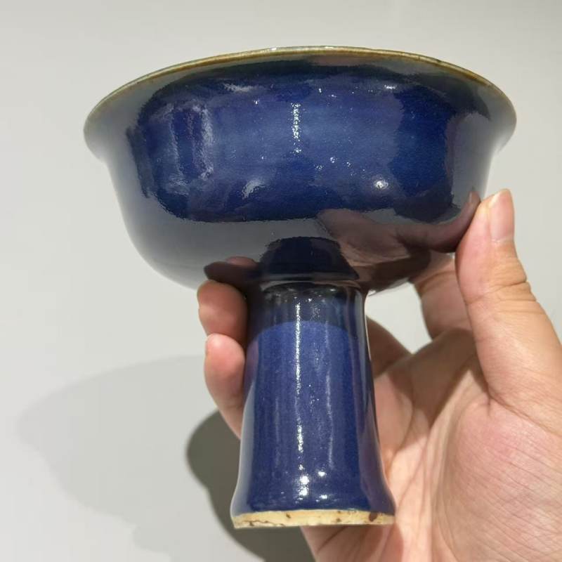 明代 霁蓝釉高足杯 - 图4