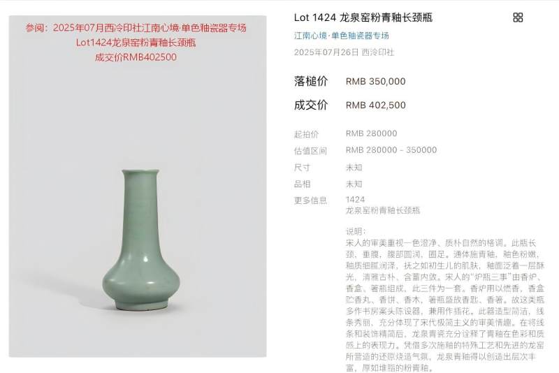 明代 龙泉窑梅子青釉长颈瓶 - 图9