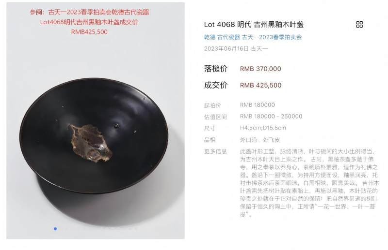 明代 吉州窑黑釉木叶斗笠盏 - 图8