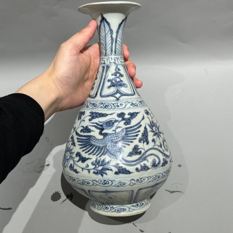 元代 青花凤纹玉壶春瓶 - 图12