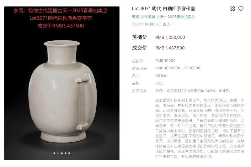 明代 白釉四系穿带瓶 - 图9