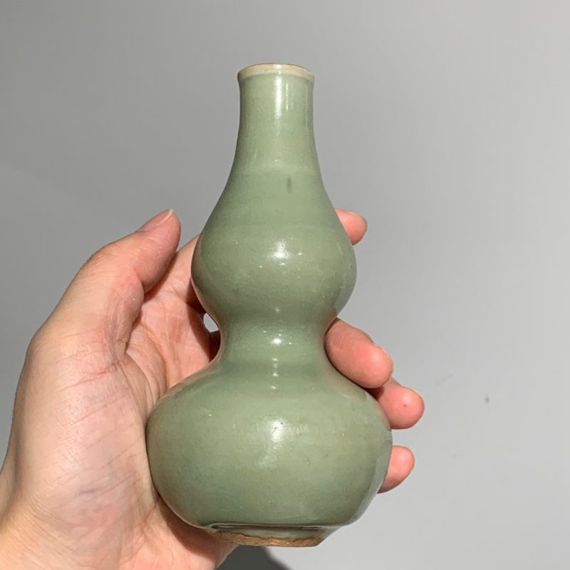 明代 龙泉窑梅子青釉葫芦瓶 - 图6