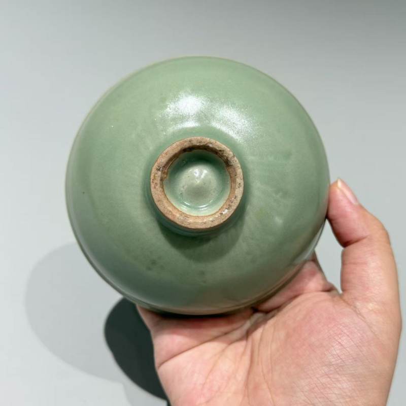明代 龙泉窑梅子青釉束口盏 - 图6