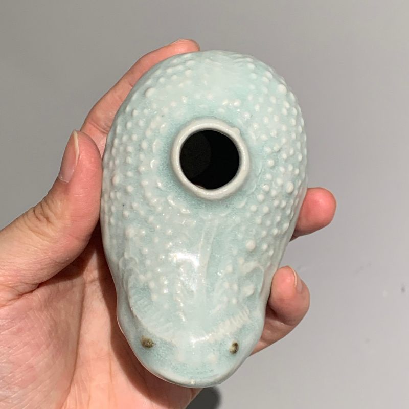 明代 青白釉三足金蟾水盂 - 图7