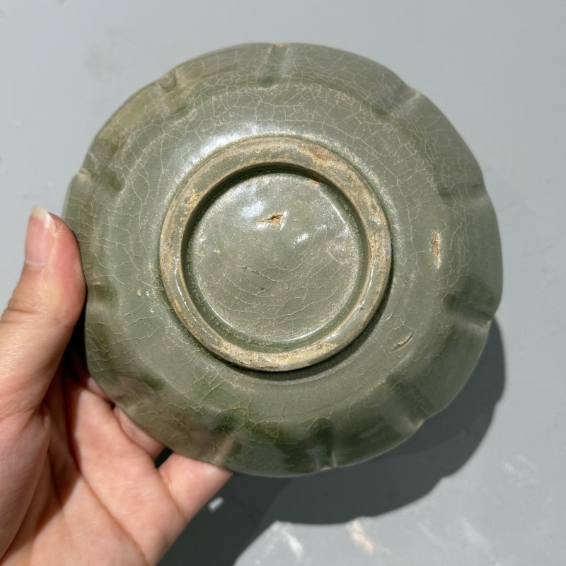 明代 青釉蔗段洗一对 - 图8