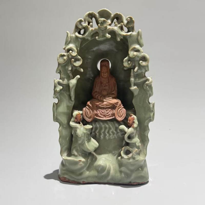 元代 龙泉窑青釉露胎佛龛 - 图3