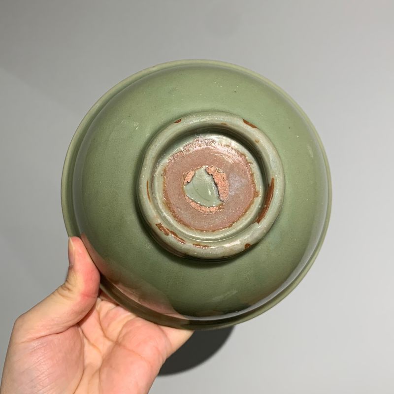 明代 龙泉窑梅子青釉素面宫碗 - 图5