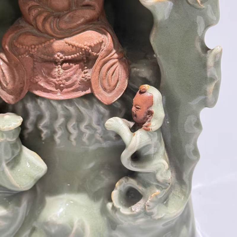 元代 龙泉窑青釉露胎佛龛 - 图4