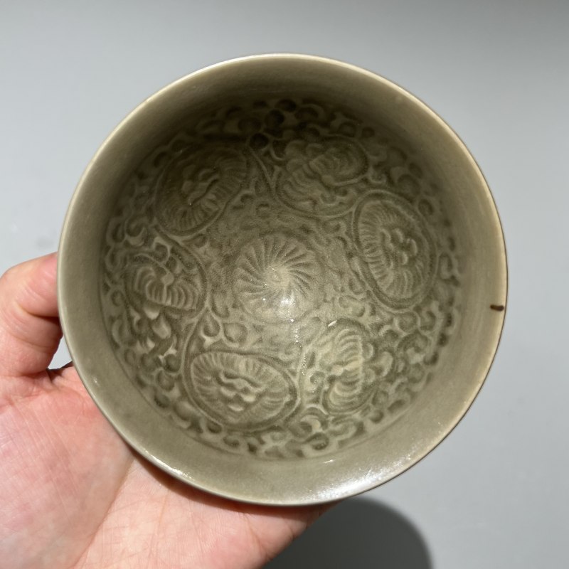 明代 青釉团菊纹盏三个一组 - 图10