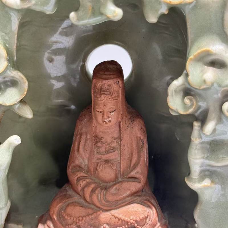 元代 龙泉窑青釉露胎佛龛 - 图5