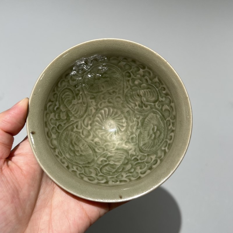 明代 青釉团菊纹盏三个一组 - 图12