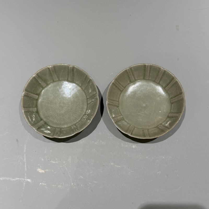 明代 青釉蔗段洗一对 - 图5
