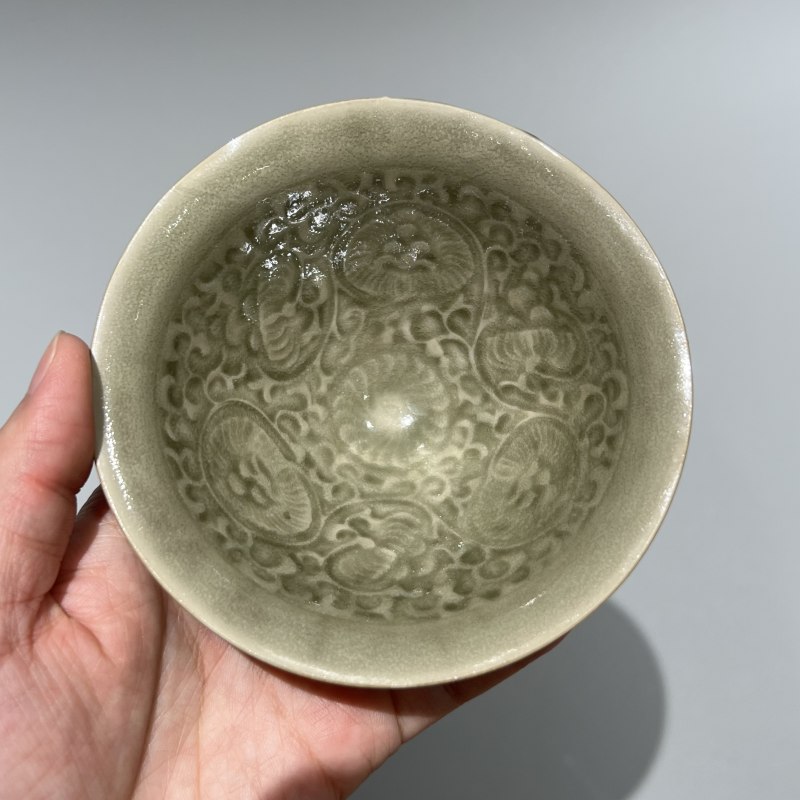 明代 青釉团菊纹盏三个一组 - 图16