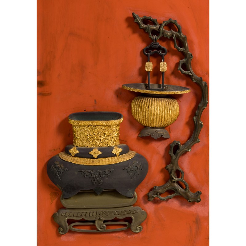 民國 大漆博古圖挂屏四塊一堂 | A set of four Chinese lacquer bogu hanging panels, Republic period - 图13