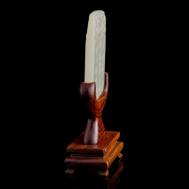 十八世紀 白玉太白醉酒詩文牌（附木座） | A Chinese white jade 'Li Bai' and 'inscription' plaque, 18th century - 图3