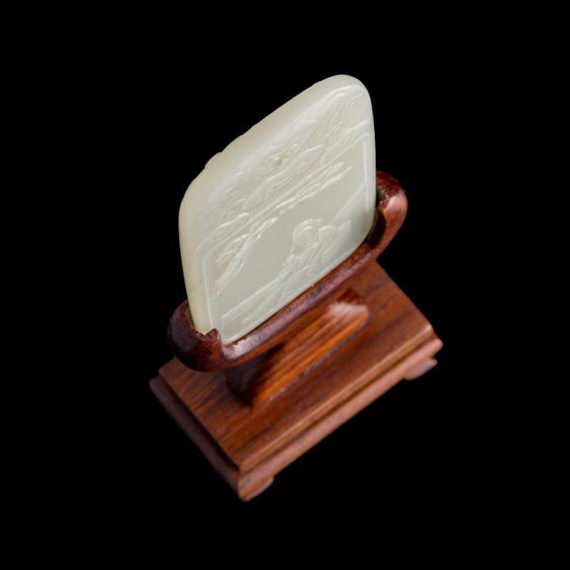 十八世紀 白玉太白醉酒詩文牌（附木座） | A Chinese white jade 'Li Bai' and 'inscription' plaque, 18th century - 图8