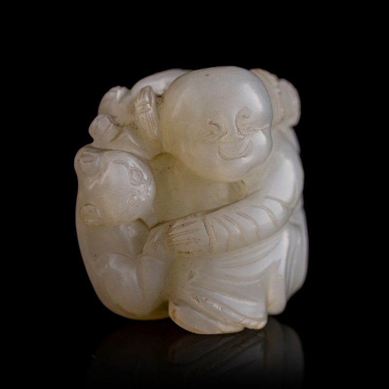 十八世紀 白玉童子挂墜 | A Chinese white jade 'boy' pendant, 18th century - 图1