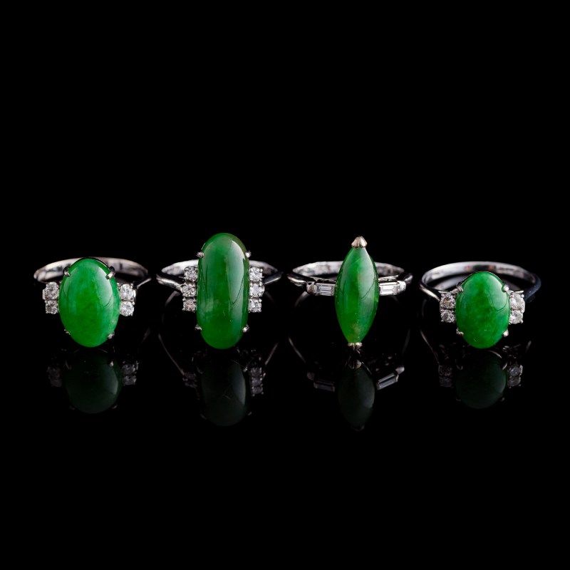 金屬鑲翡翠戒指四隻 | Four Chinese jadeite-set metal rings - 图1