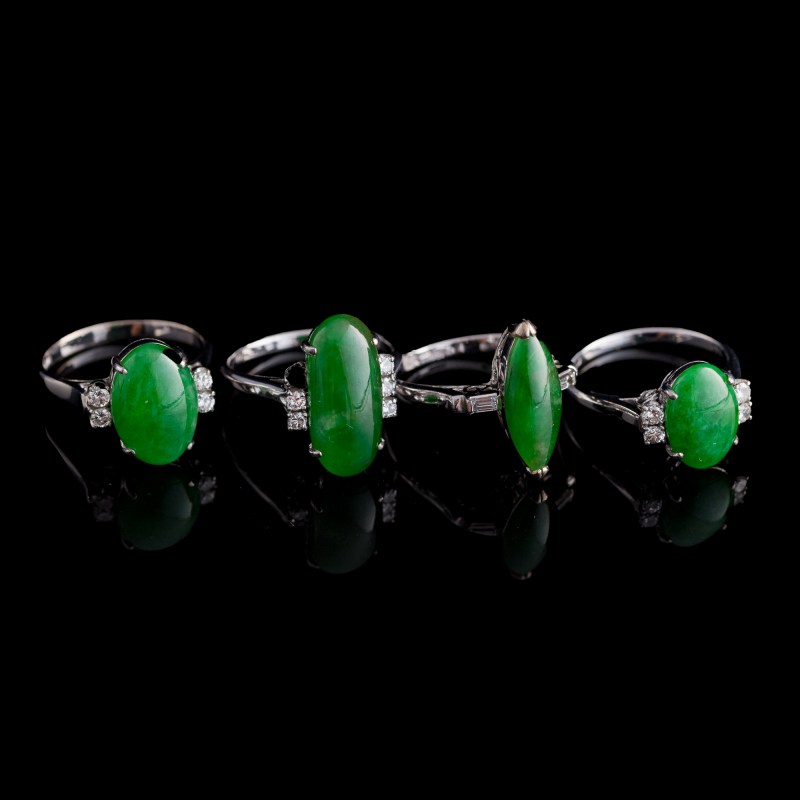 金屬鑲翡翠戒指四隻 | Four Chinese jadeite-set metal rings - 图3