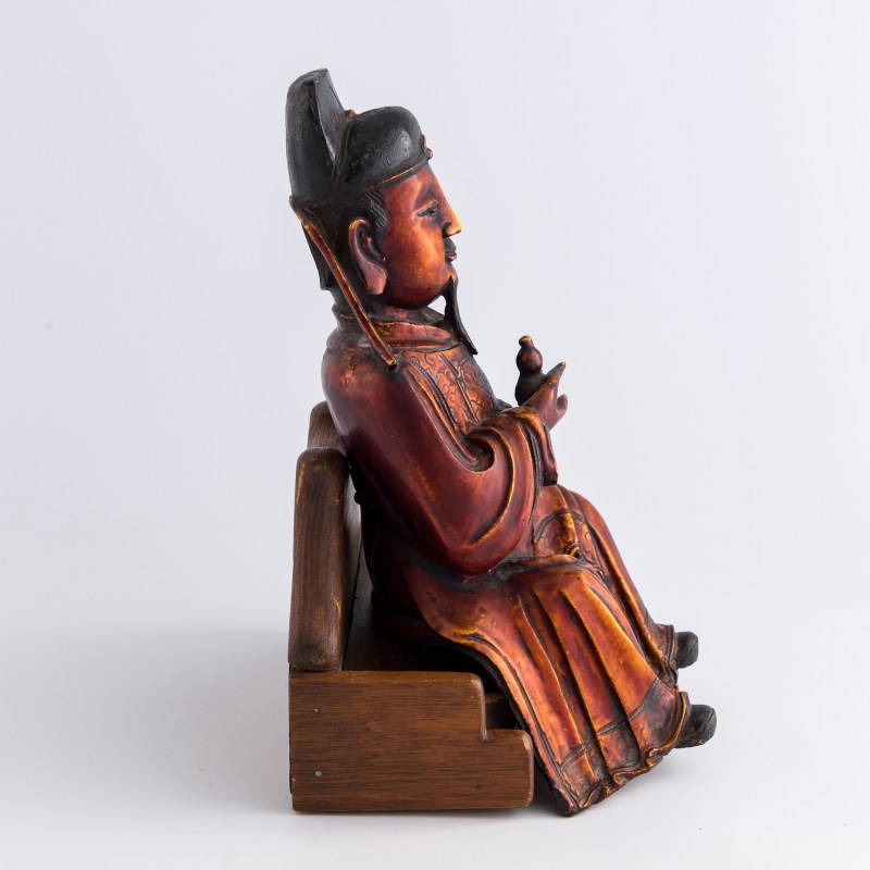 明代 銅漆金文昌星坐像（附木座） | A Chinese gilt-lacquered bronze seated Wenchang figure, Ming dynasty - 图5