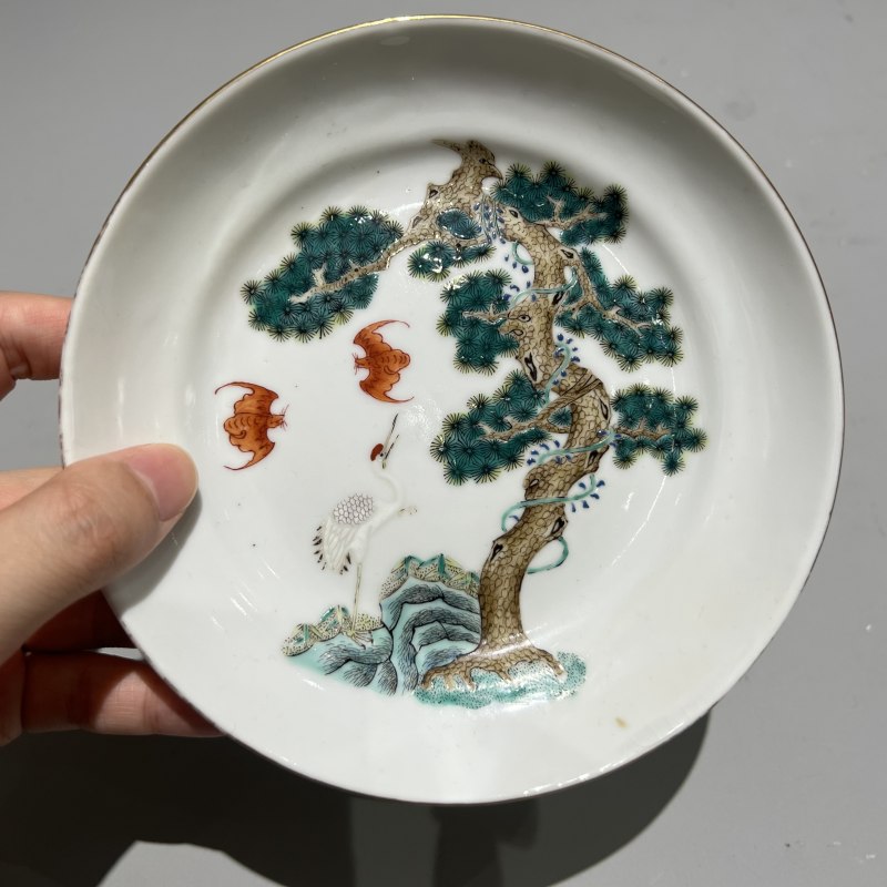 清光绪 清华珍品款松鹤延年纹盘一对 - 图8