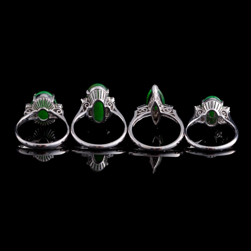 金屬鑲翡翠戒指四隻 | Four Chinese jadeite-set metal rings - 图5