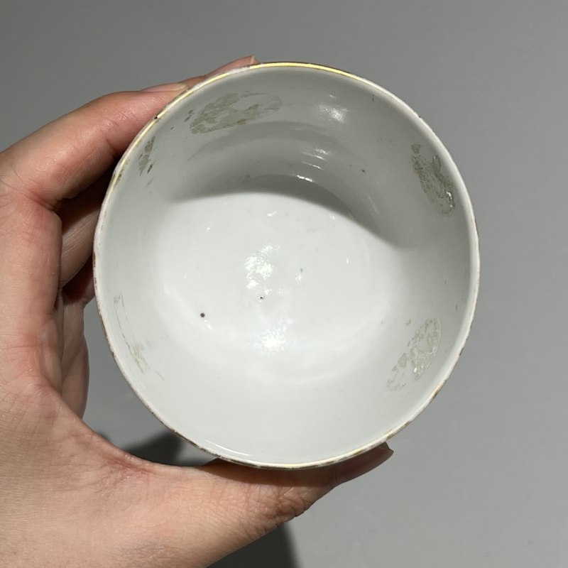 清光绪 绿地粉彩大雅斋风格花鸟纹茶碗 - 图8