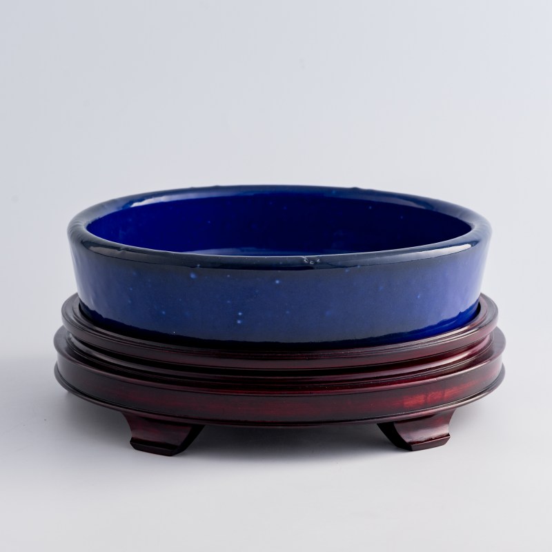 民國 祭藍釉筆洗（附木座） | A Chinese sacrificial-blue-glazed brush washer, Republic period - 图1