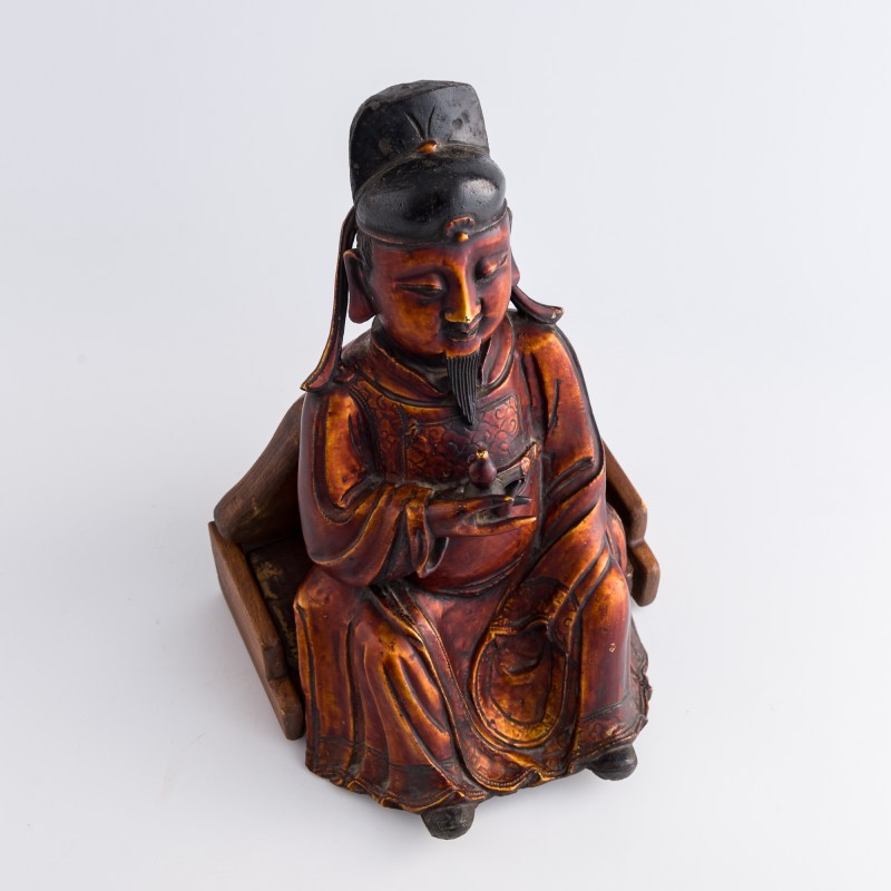 明代 銅漆金文昌星坐像（附木座） | A Chinese gilt-lacquered bronze seated Wenchang figure, Ming dynasty - 图7