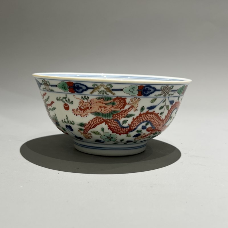 清道光 青花五彩龙凤纹碗 - 图5