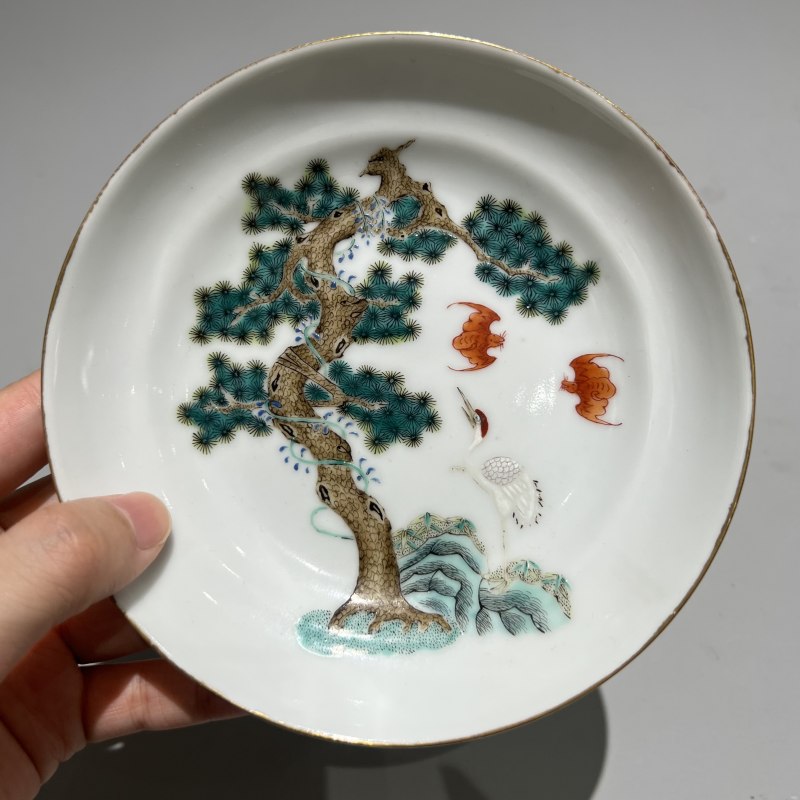 清光绪 清华珍品款松鹤延年纹盘一对 - 图11