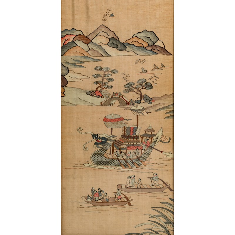 十九世紀晚 緙絲行舟圖鏡框 | A framed Chinese kesi boating scene, late 19th century - 图2