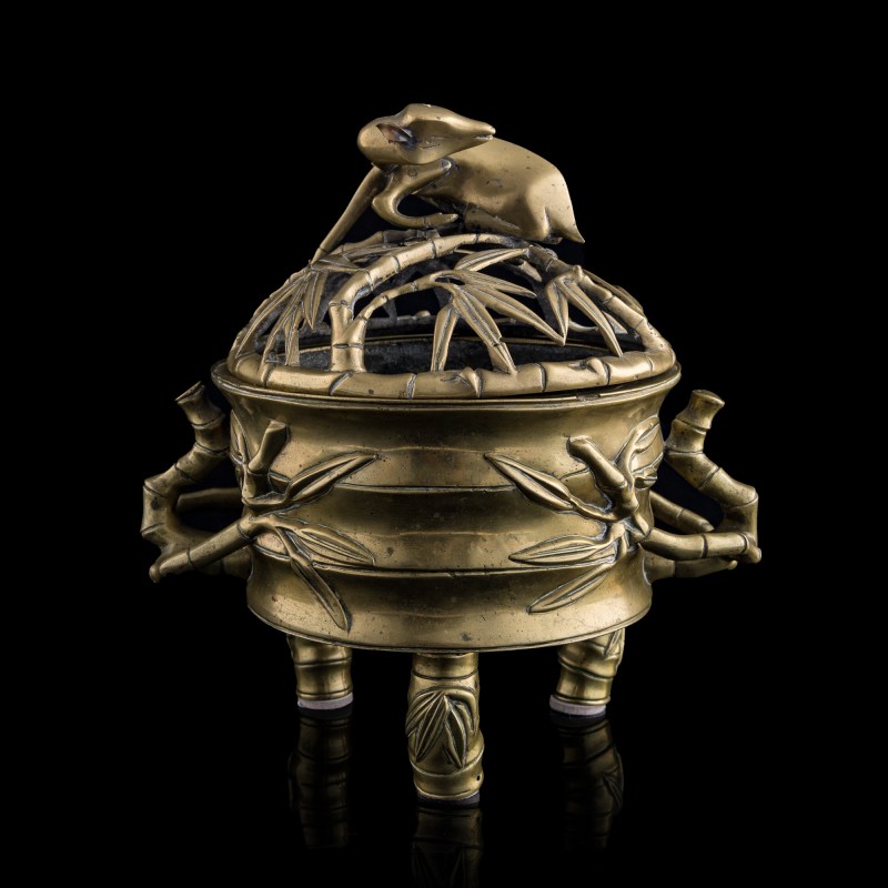 十九世紀 銅竹節形熏爐 | A Chinese bronze bamboo-form censer, 19th century