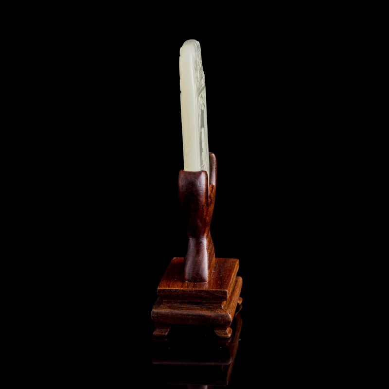十八世紀 白玉太白醉酒詩文牌（附木座） | A Chinese white jade 'Li Bai' and 'inscription' plaque, 18th century - 图4