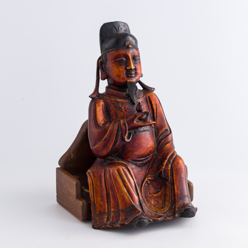 明代 銅漆金文昌星坐像（附木座） | A Chinese gilt-lacquered bronze seated Wenchang figure, Ming dynasty