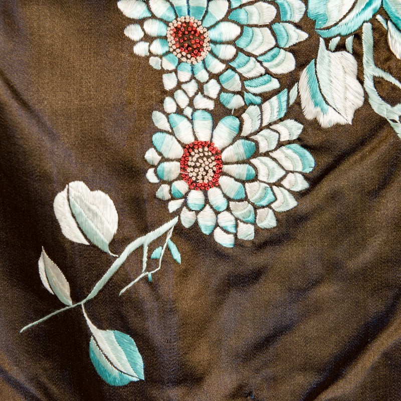 十九世紀晚 咖緞刺綉花卉女襖 | A Chinese brown satin embroidered floral woman's jacket, late 19th century - 图7