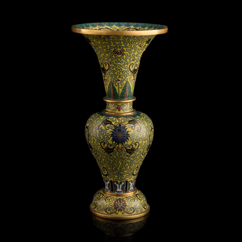 民國 老天利款掐絲珐琅花觚兩件（附錦盒） | Two Chinese cloisonné enamel gu vases, Republic period - 图6