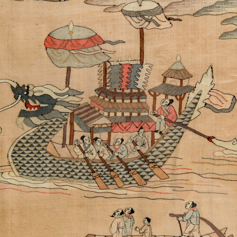 十九世紀晚 緙絲行舟圖鏡框 | A framed Chinese kesi boating scene, late 19th century - 图3