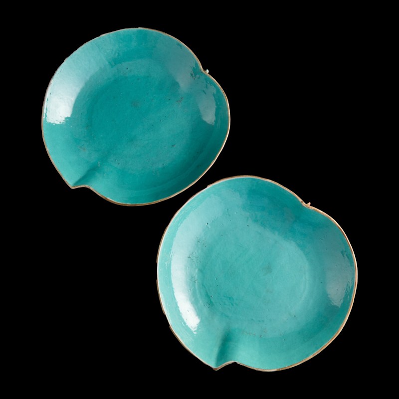 十九世紀 粉彩桃形洗一對（附木座) | A pair of Chinese famille rose peach-form washers, 19th century - 图7