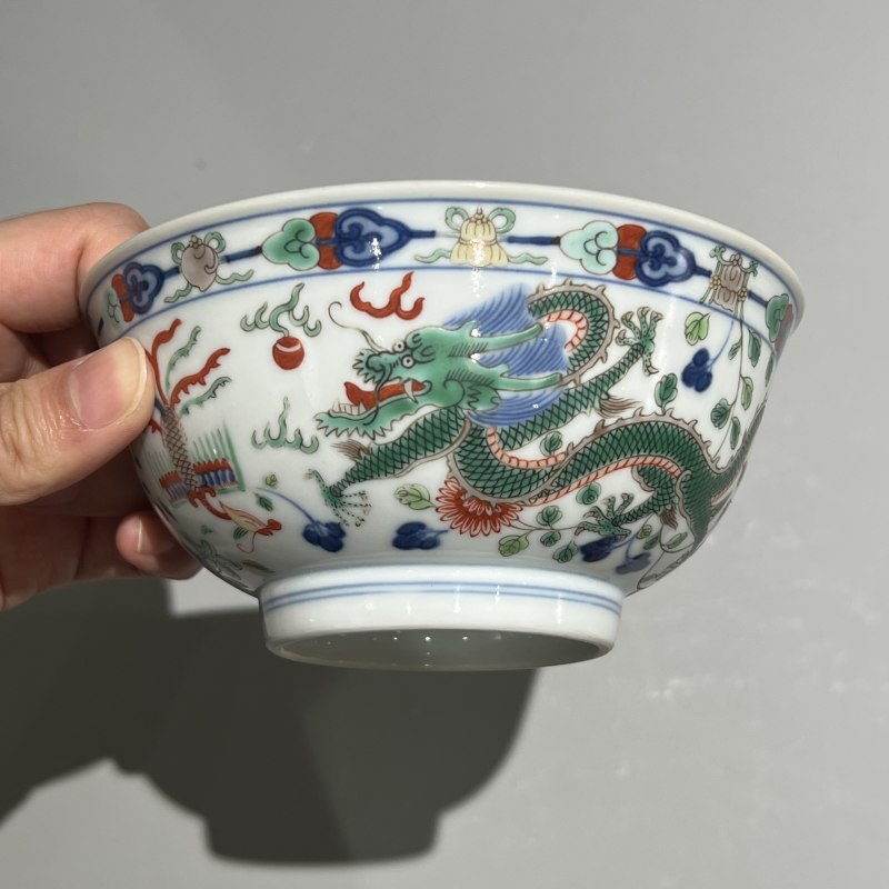 清道光 青花五彩龙凤纹碗 - 图8