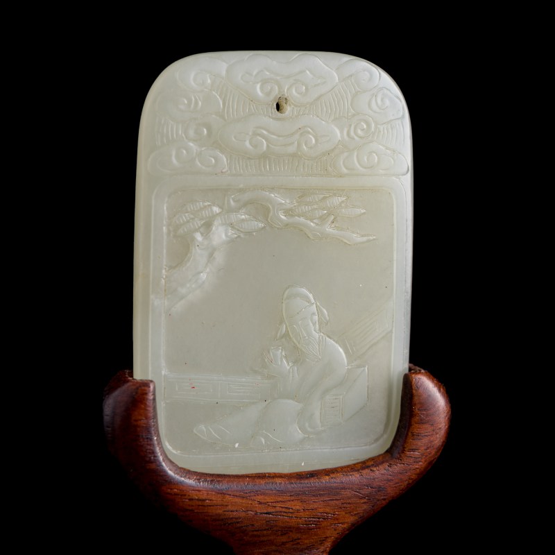 十八世紀 白玉太白醉酒詩文牌（附木座） | A Chinese white jade 'Li Bai' and 'inscription' plaque, 18th century - 图5