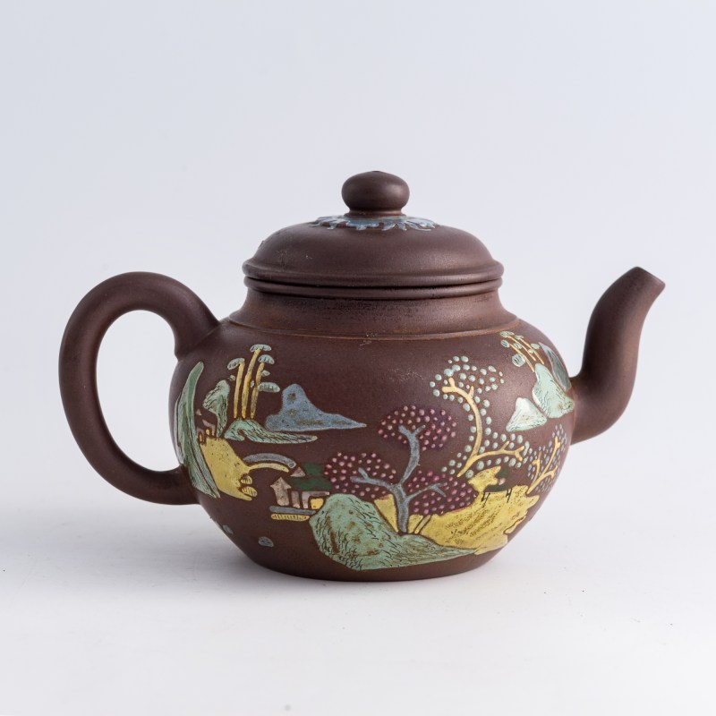 清代 邵正來款紫砂加彩山水壺 | A Chinese enameled Yixing zisha 'landscape' teapot, Qing dynasty - 图3