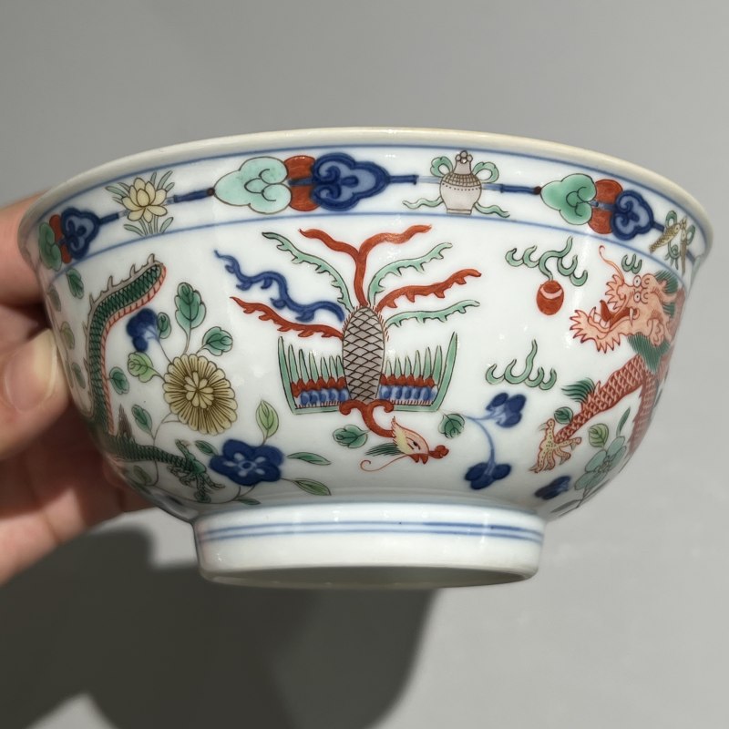 清道光 青花五彩龙凤纹碗 - 图9