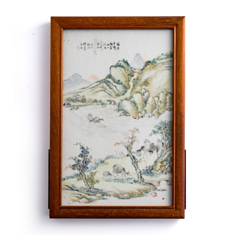 十九世紀晚 徐善琴款淺絳山水瓷板 | A Chinese Qianjiang-enameled 'landscape' porcelain plaque, late 19th century - 图6