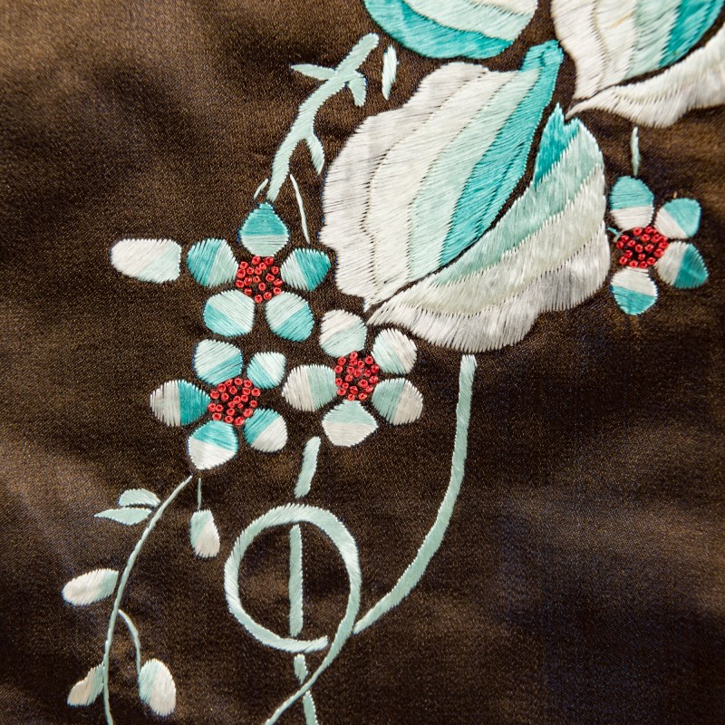 十九世紀晚 咖緞刺綉花卉女襖 | A Chinese brown satin embroidered floral woman's jacket, late 19th century - 图8