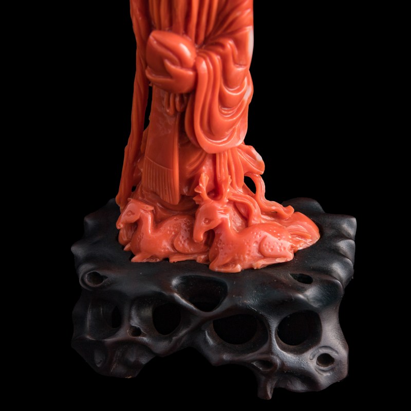 十九世紀 珊瑚雕壽星（附硬木座） | A Chinese carved coral figure of Shouxing, 19th century - 图8