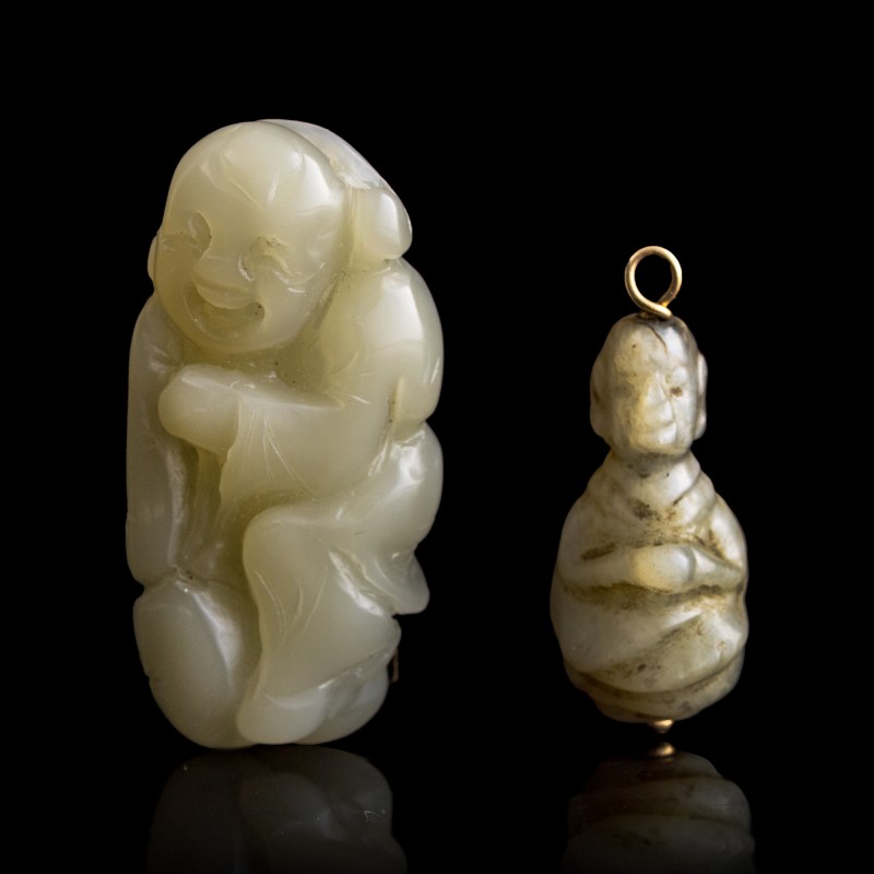 明代/清代 玉雕童子兩個 | Two Chinese carved jade boys, Ming/Qing dynasty - 图1